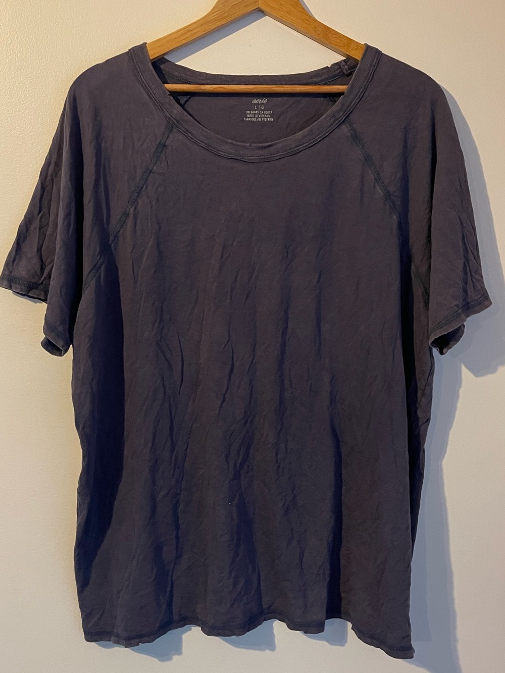 Aerie Oversized Short Sleeve Raglan T-Shirt Charcoal Purple Grey Large L